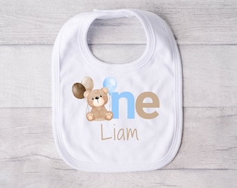 Bear First Birthday Bib, Beary Special 1st Birthday, Personalized Baby Boy Bib, Boys Custom Baby Name Gift, Cake Smash Bib, One Year Old