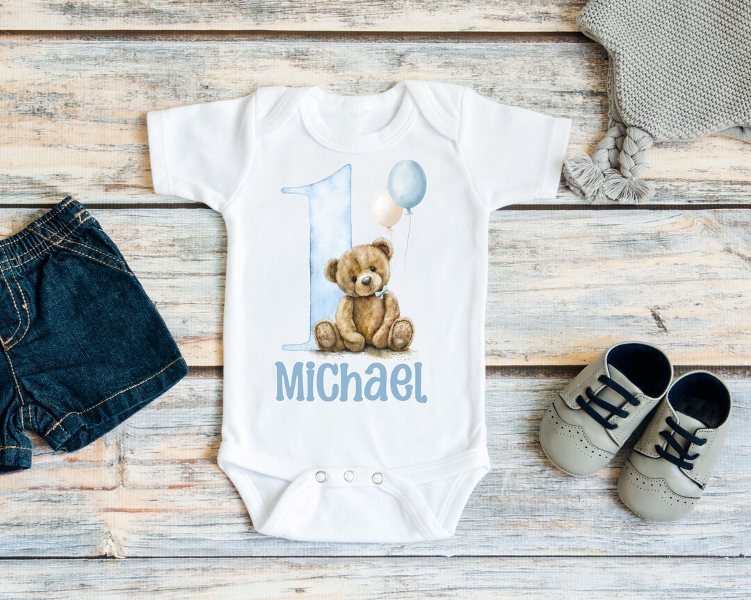 Teddy Bear First Birthday Shirt or Bodysuit, Personalized Baby Boy 1st ...
