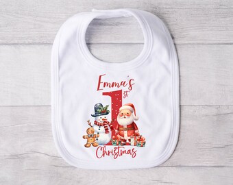 Personalized Baby Boy Christmas Name Bib, My First Christmas Bib, My 1st Christmas Baby Girl Bib, Boys Newborn Gift, Boys My 1st Christmas