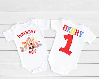 Baby Boy Circus First Birthday Shirt, Personalized Circus Theme Party, Carnival 1st Birthday Bodysuit, One Year Old Boys Circus Tee