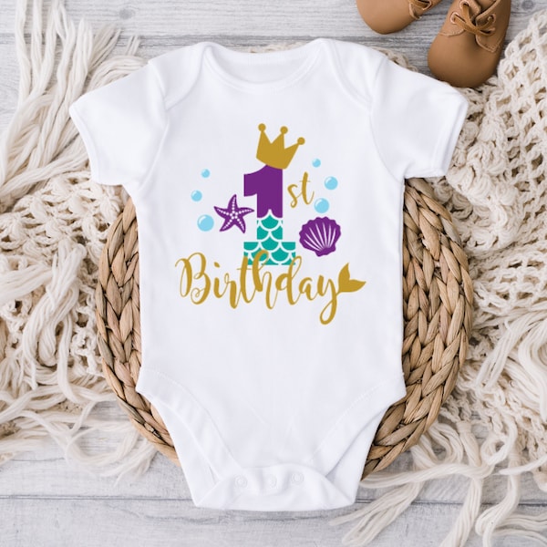 Tenue D'anniversaire Personnalisée Sirène - Bodysuit Ou T-shirt - NEUF