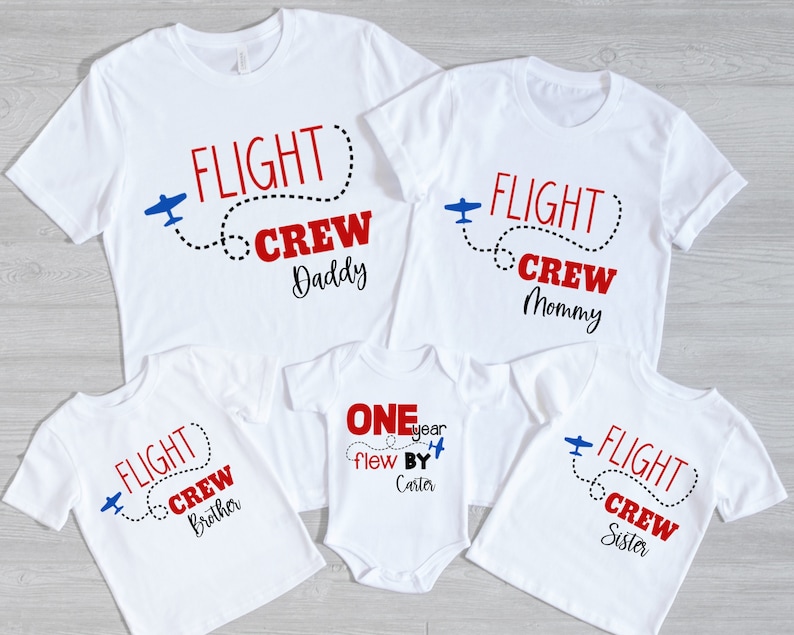 Airplane birthday family shirts, Airplane first birthday party, Custom names family birthday, Birthday boy shirt, Flight crew first birthday image 1