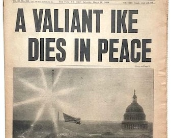 NY Daily News March 29, 1969 "A Valiant Ike Dies in Peace" - also Cardinal Cooke and Lew Alcindor a/k/a Kareem Abdul Jabbar signs with Bucks