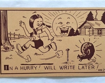 Vintage Kamp Komics 1940's Era Postcard w/ One Cent Stamp - Blank