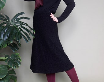 Vintage 60s skirt  Boucle skirt Midi A-line skirt Minimalist black skirt Mohair skirt Sixties skirt Vtg from sixties Black Lined skirt