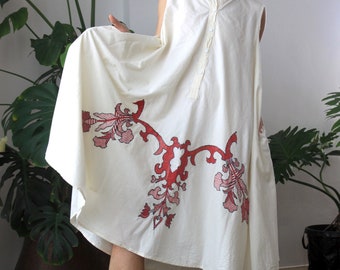 Peasant linen embroidered dress Vintage ethnic sun dress Natural colour linen dress