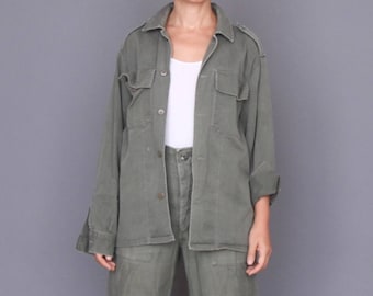 Women shirt Vintage military jacket Olive green shirt Work jacket Vintage Military shirt Button up shirt 80s top