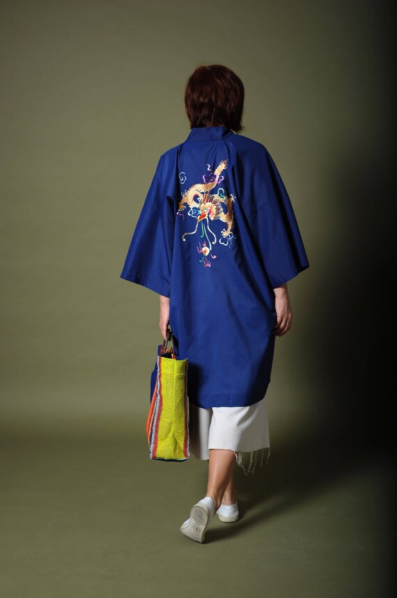 Vintage cotton kimono Royal blue Chinese kimono Em