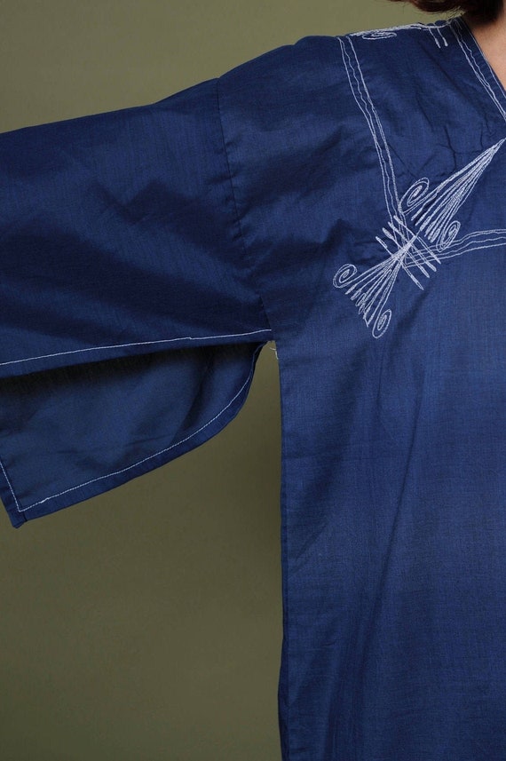 70s maxi boho caftan Indigo blue galabia Galabiya