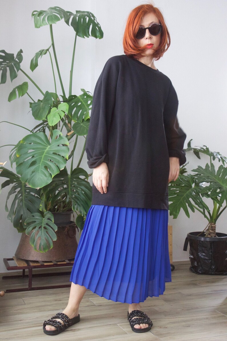 80s vintage skirt Royal blue Pleated sheer skirt Elastic band skirt Casual skirt Minimalist sheer skirt Midi skirt Streetwear