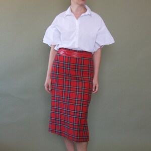 Red tartan 70s skirt Midi plaid skirt Wool checked skirt 70s skirt Preppy A-line skirt image 2