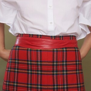 Red tartan 70s skirt Midi plaid skirt Wool checked skirt 70s skirt Preppy A-line skirt image 7