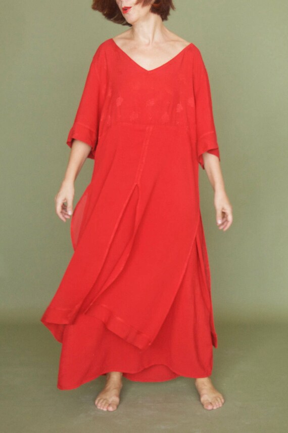 Red dress Vintage 80s Lipstick red Maxi Babydoll w