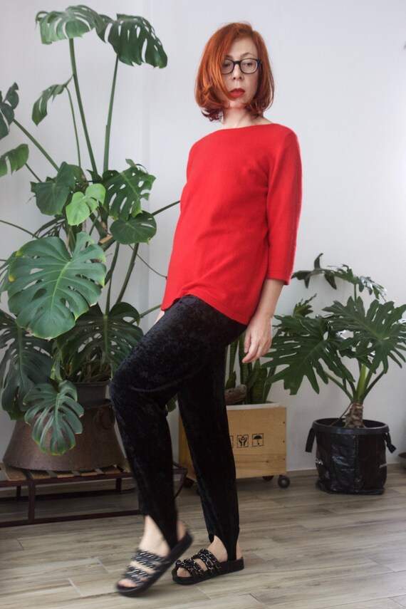 Black Crushed Velvet Stirrup Pants 80s 