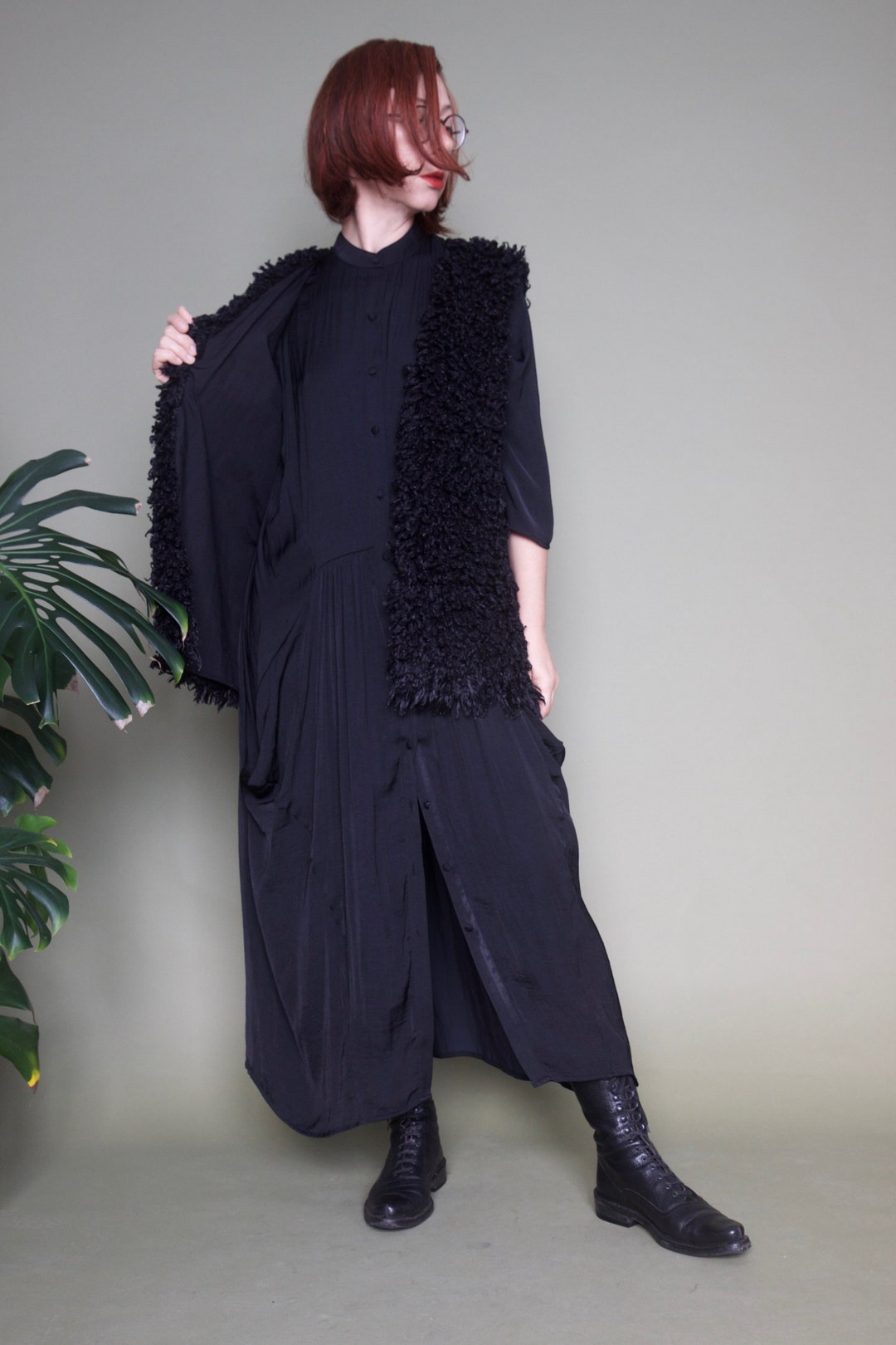 Faux Fur Vest Curly Fur Vest Charcoal Black Vest Vegan Fur