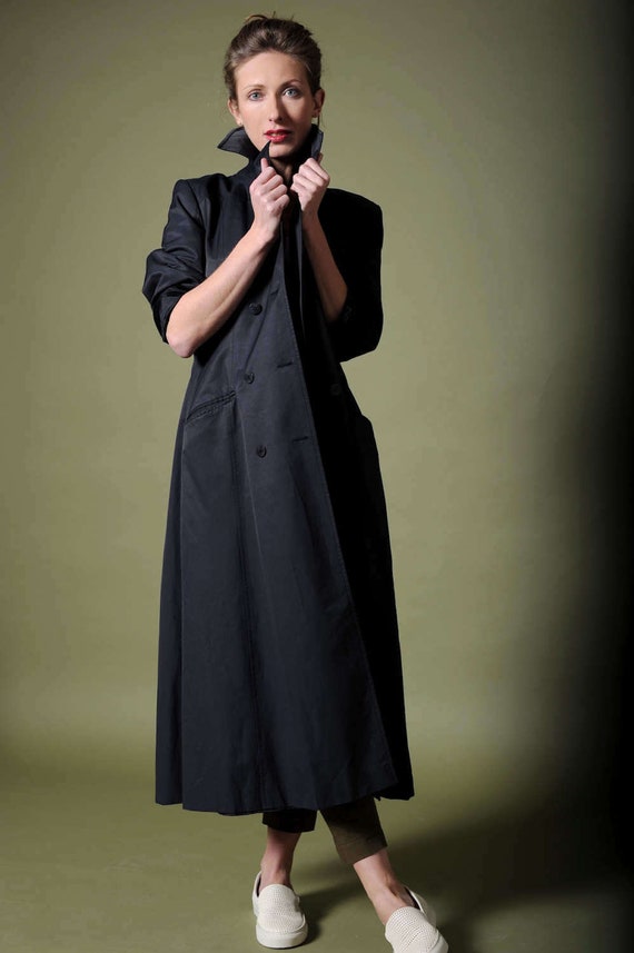 Glossy black Extra long trench Minimalist Double b