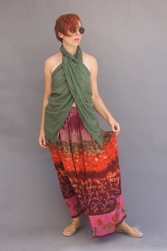 Vintage 70s maxi boho skirt Multicoloured skirt Bo