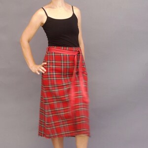 Red tartan 70s skirt Midi plaid skirt Wool checked skirt 70s skirt Preppy A-line skirt image 4