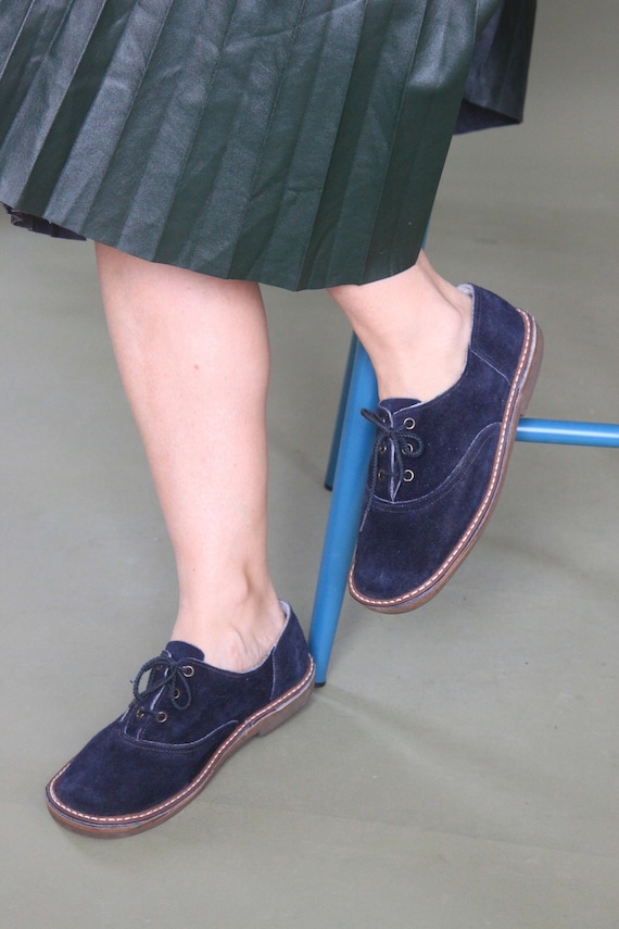 70s oxford shoes Navy blue sued budapester shoes O