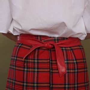 Red tartan 70s skirt Midi plaid skirt Wool checked skirt 70s skirt Preppy A-line skirt image 8