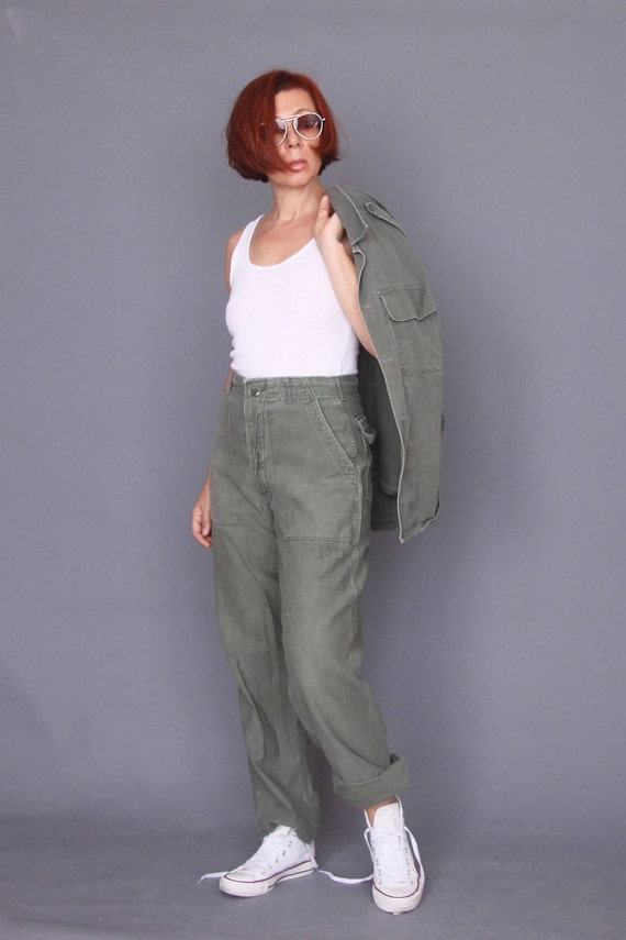 Vintage 80s military pants Olive green army pants