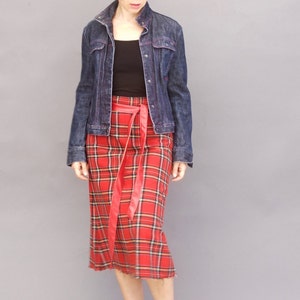 Red tartan 70s skirt Midi plaid skirt Wool checked skirt 70s skirt Preppy A-line skirt image 5