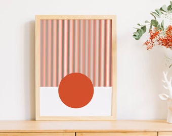 Red Circle with Red Lines, Geometric Wall Art, Minimalist Printable Wall Art, Modern Abstract Decor, Instant Download, Mid Century Modern