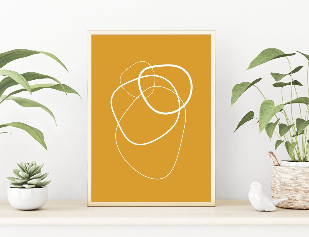 Mustard Yellow Line Art Minimalist Mustard Wall Art Mustard Etsy