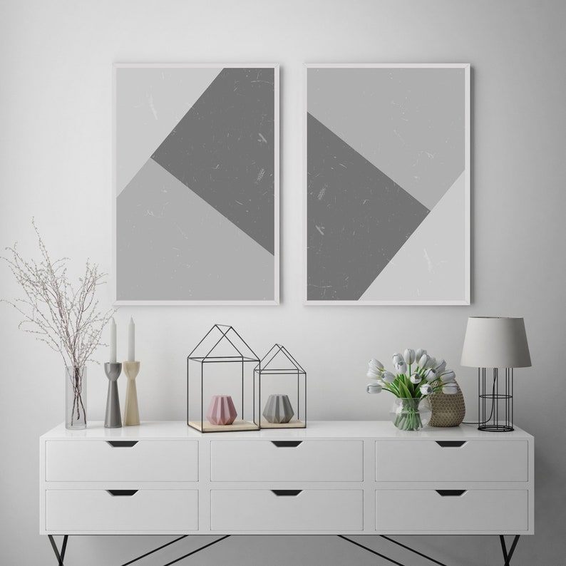 Minimalist Black and White Wall Art, White Gray Abstract Print, Shades
