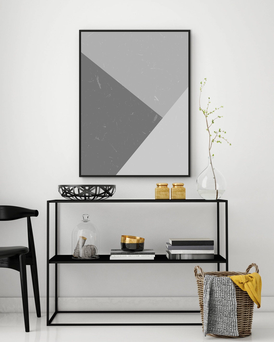 Minimalist Black and White Wall Art, White Gray Abstract Print, Shades of Gray Geometric