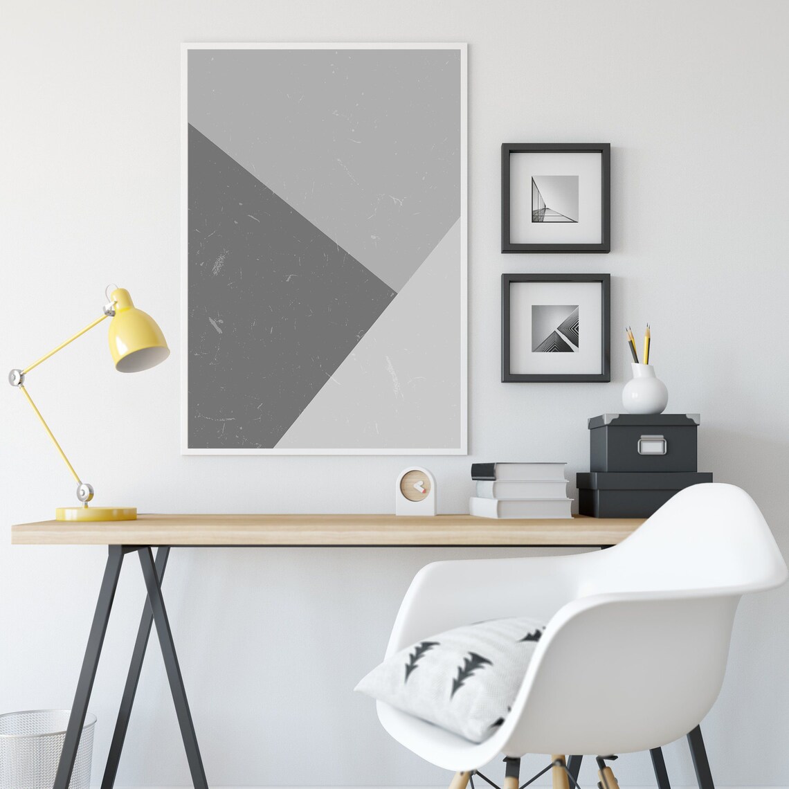 Minimalist Black and White Wall Art, White Gray Abstract Print, Shades of Gray Geometric