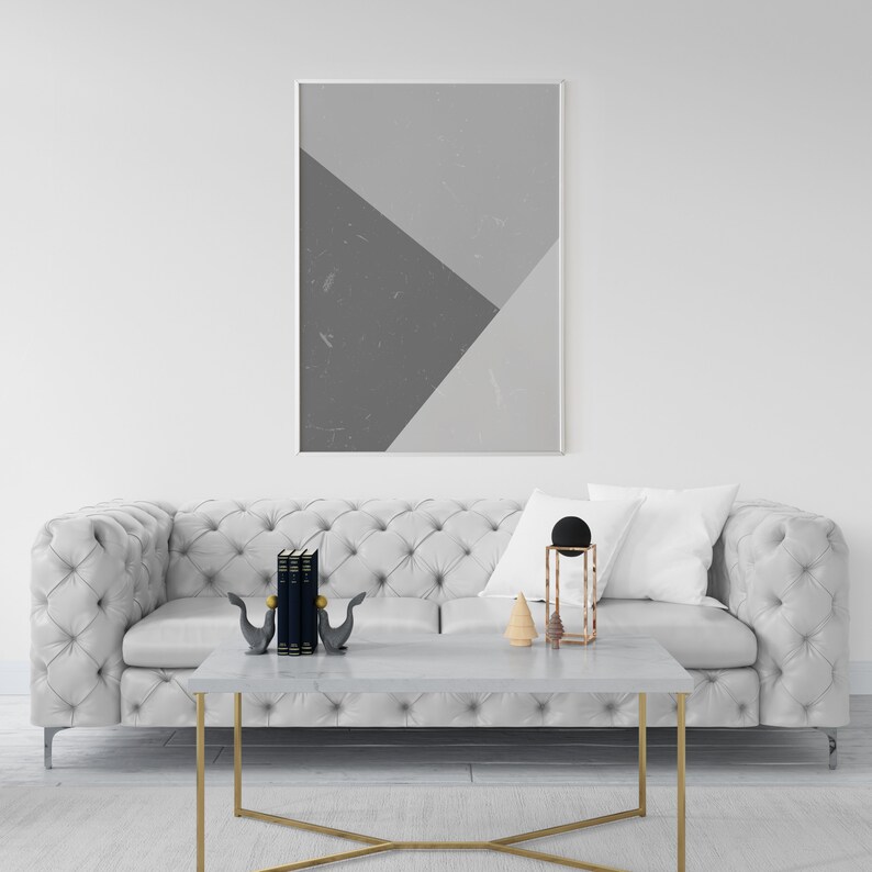 Minimalist Black and White Wall Art, White Gray Abstract Print, Shades