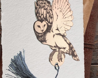 Leather Barn Owl Bookmark with Tassel - Raven King Crafts