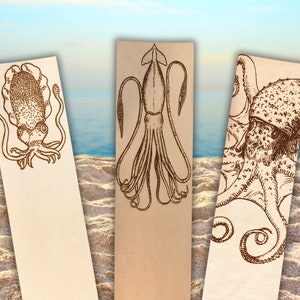 Cuttlefish, Squid or Octopus Bookmarks - Leather Cephalopod Gift -