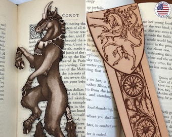 Leather Unicorn Bookmarks - Dark Unicorn or Historical Unicorn, or get both! Pairs well w/ fantasy books, great gift idea for horse lovers!