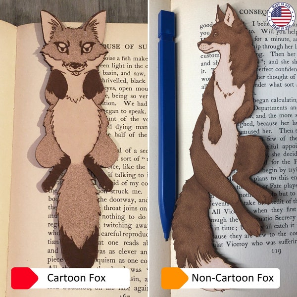 Leather Red Fox Bookmarks - Pick a fox or get both! A great fox themed gift idea or a cute office gift. We make our fox bookmarks in the USA