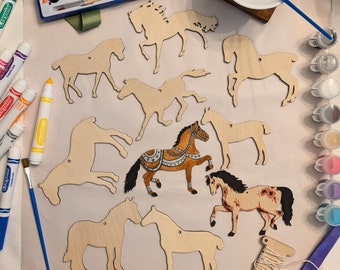 DIY Wooden Horse Ornament Kit: Unfinished Birch Cutouts, Horse Party Favors