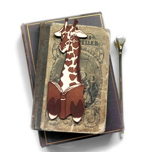 Giraffe Bookmark Leather, giraffe reading a book made in MN USA image 2