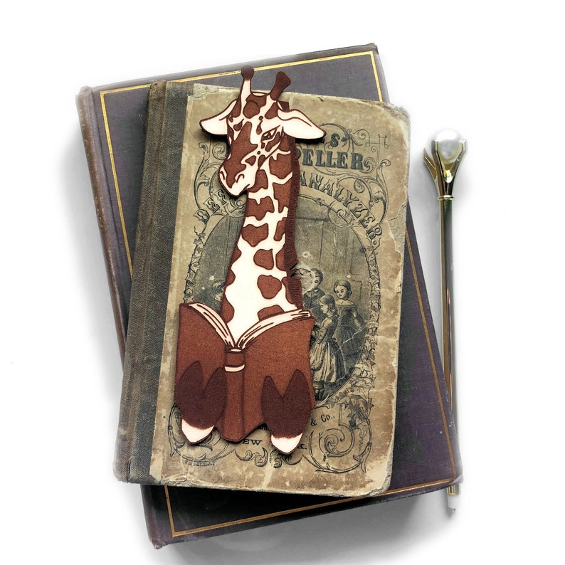 Giraffe Bookmark Leather, giraffe reading a book made in MN USA image 2