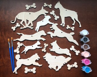 Dog Ornament Kit - 9 dogs, dog activity, DIY dog Christmas ornaments: great dane, boxer, Frenchie, poodle, corgi, collie, Shiba, pit bull