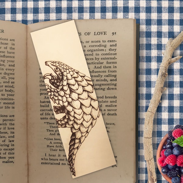 Pangolin Bookmark - Leather Bookmark, a great pangolin themed office gift!