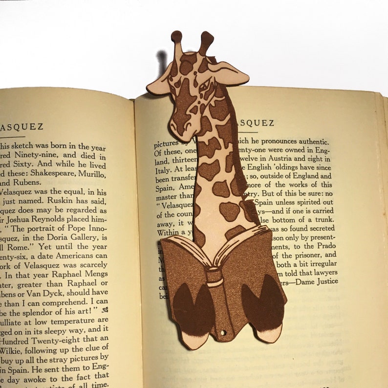 Giraffe Bookmark Leather, giraffe reading a book made in MN USA image 4