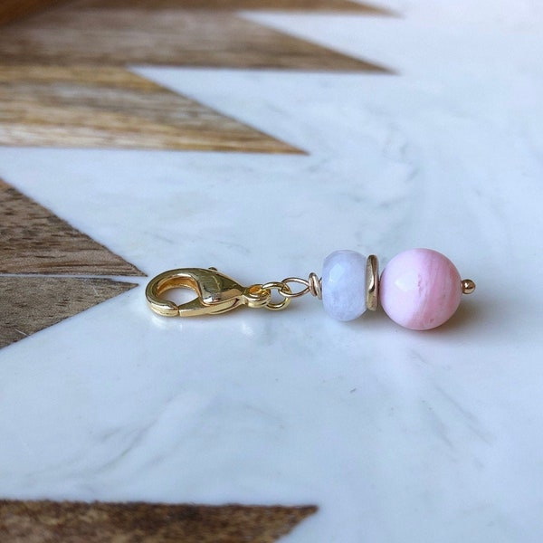 Pink African Opal + Moonstone Knitting/Crochet Progress Keeper - Knitting Supplies, Knitting Accessories, Yarn, Notions, Stitch Marker