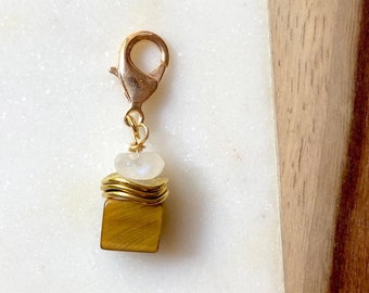 Marcador de progreso de tejido de ojo de tigre y piedra lunar: cierre dorado