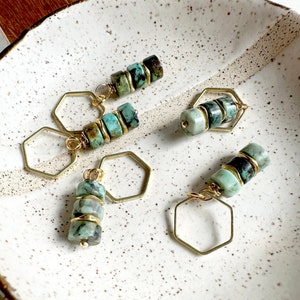 African Turquoise Knitting Stitch Markers - Semi-Precious Gemstone, Gold-Plated, Fiber Arts Knitting Notions, Handmade Yarn Accessories