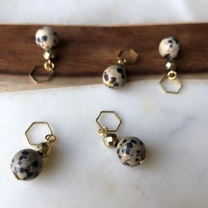 Dalmatian Jasper + Pyrite Knitting Stitch Markers - Knitting Supplies, Knitting Notions, Knitting Accessories, Progress Keepers, Yarn