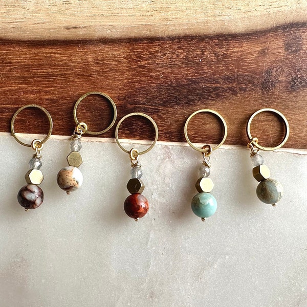 African Opal Jasper & Labradorite Knitting Stitch Markers - Knitting Supplies, Knitting Notions, Knitting Accessories, Yarn Accessory