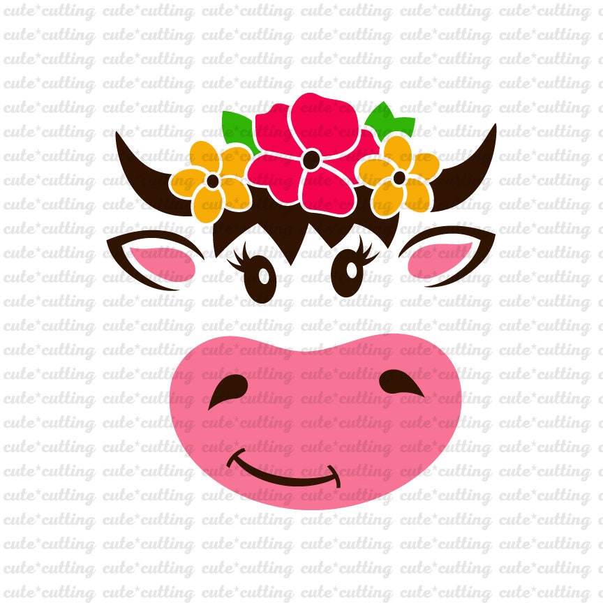 Download Cow face svg Cow with flower svg Farm svg baby svg girl | Etsy