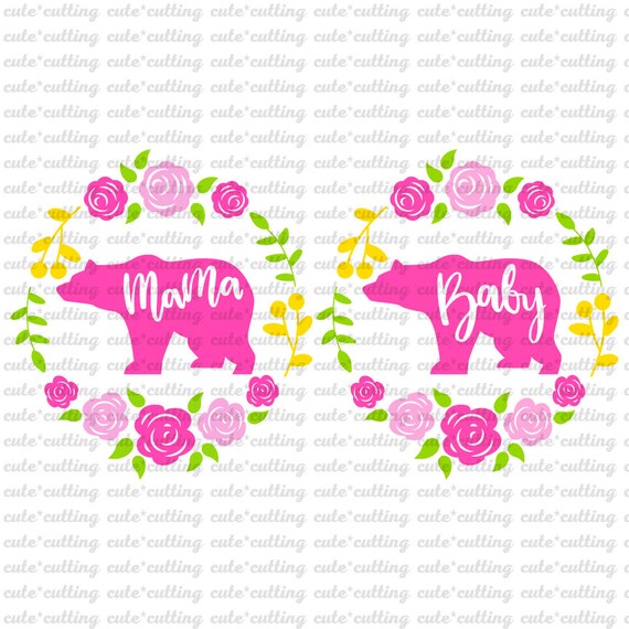 Download Mama Bear Svg Baby Bear Svg Floral Wreath Svg Rose Svg Etsy