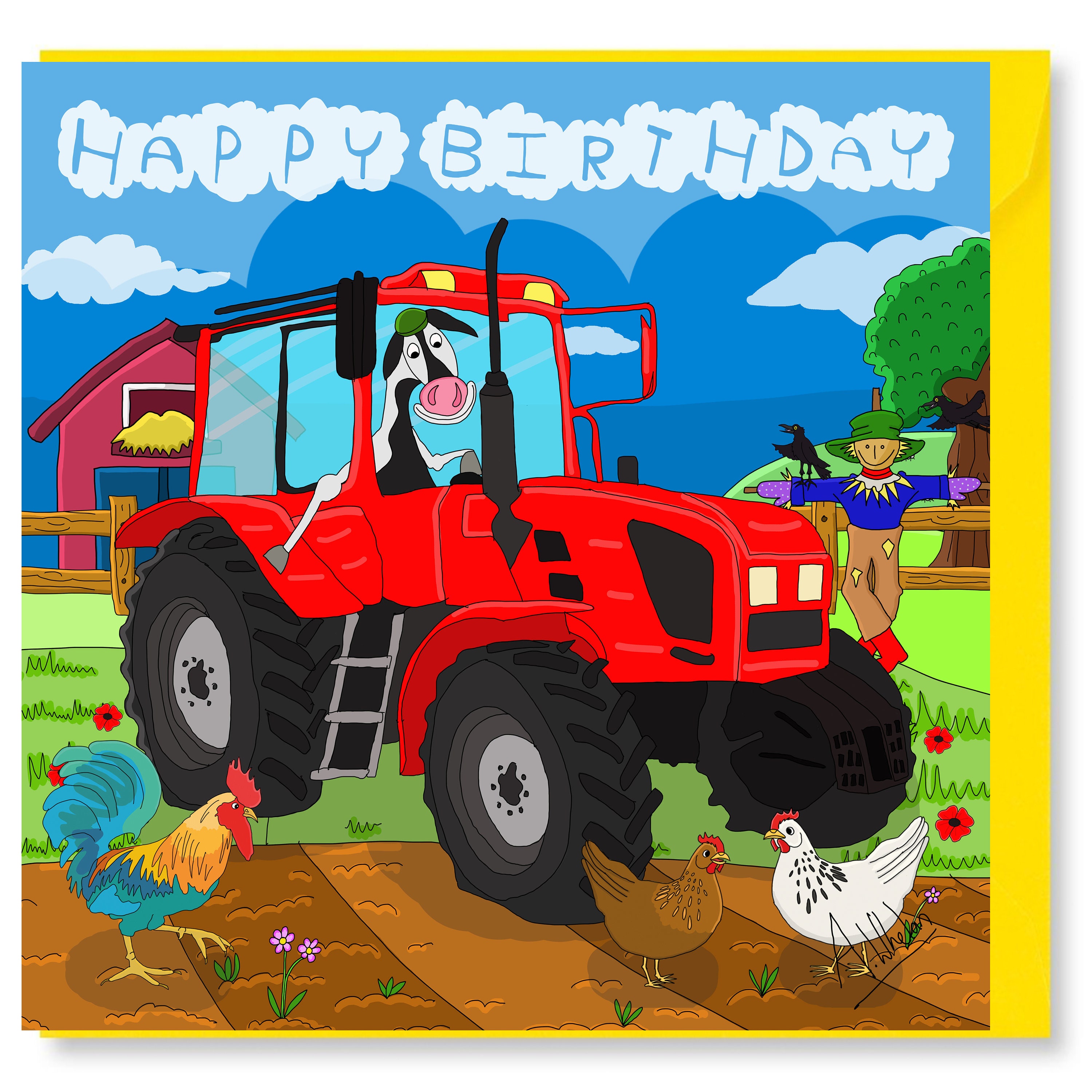 Happy Birthday Red Tractor Cow Greetings Card Happy Days - Etsy Happy Birthday Red Tractor Cow Greetings Card Happy Days - Etsy